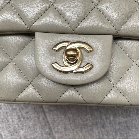 100% authentic Chanel Lambskin Quilted Mini Square Flap Grey - Picture 5 of 6